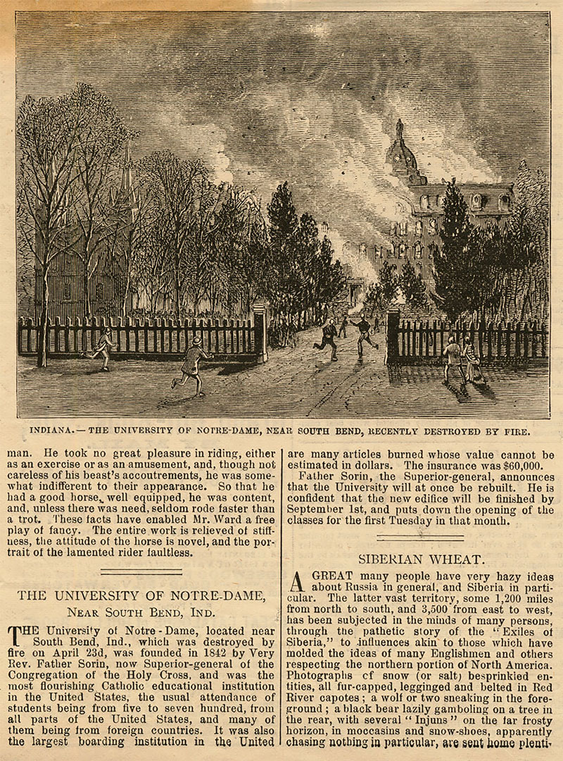 An old newspaper clipping with an illustration of the Golden Dome on fire.